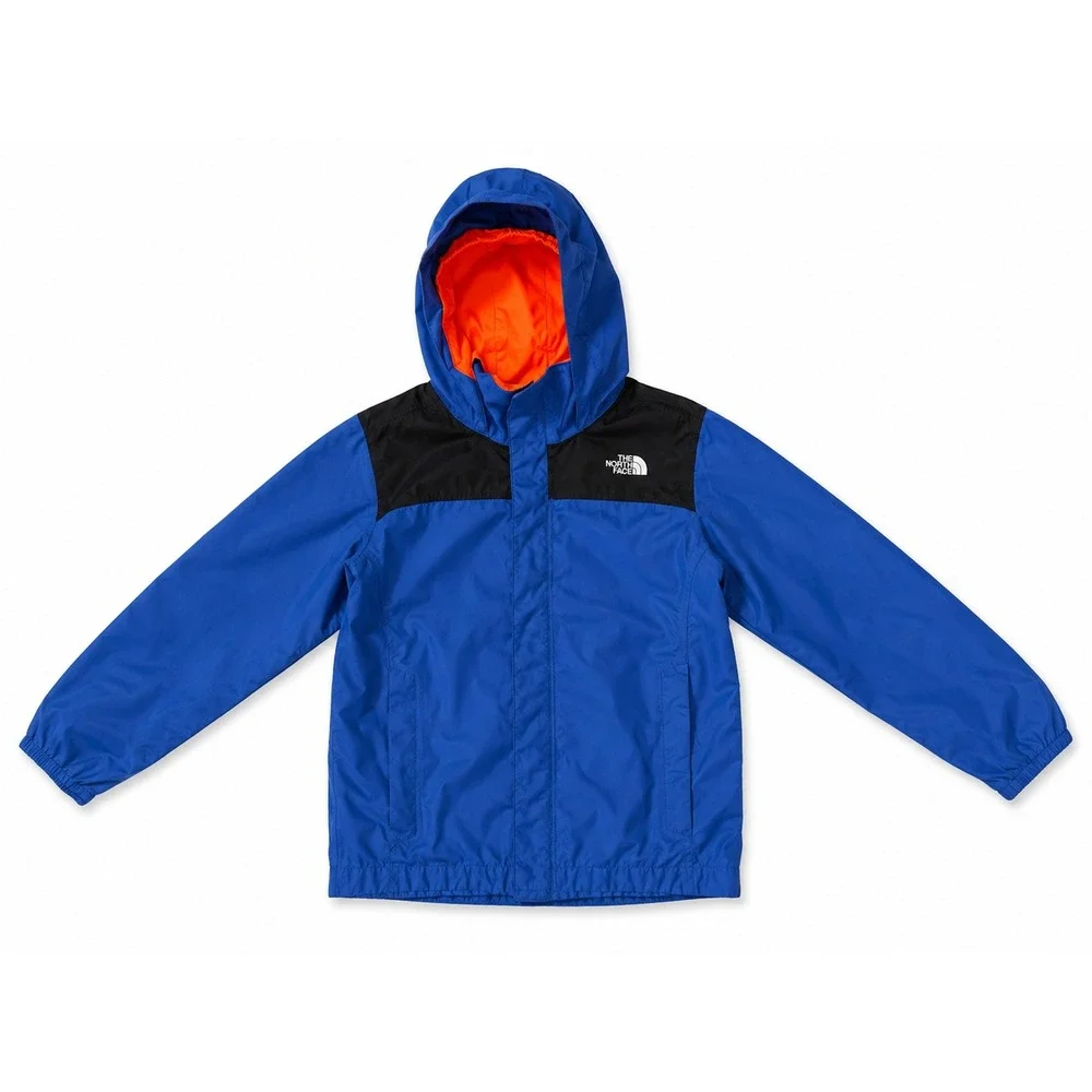 The North Face HyVent Boys Rain Jacket Blue Black Hooded‎ Waterproof Size S 7/8